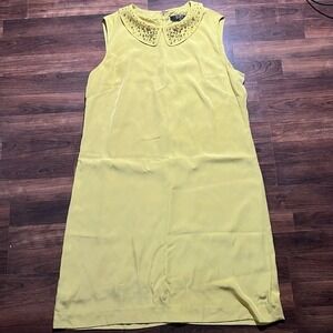 Women's Yellow/Green Sleeveless Jeweled Collar Shift Dress‎ Size 14